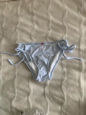 Victoria's Secret Light Blue and White Striped Tie-Side Bikini Bottoms
